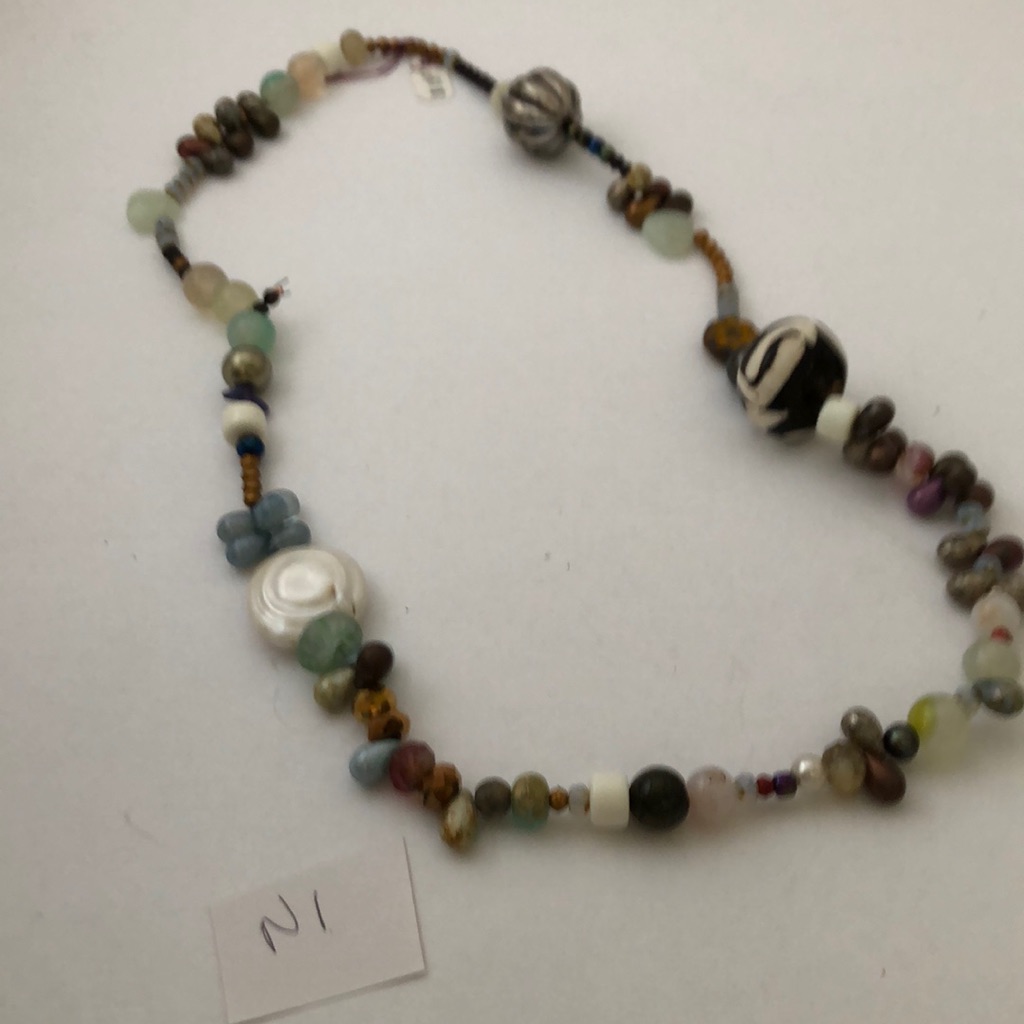 Segmented Bead Necklace (Stone, Pearl, Metal) N1
